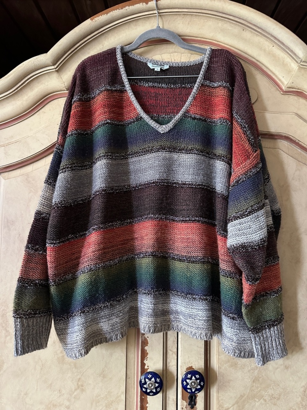 Nostalgia Striped V-Neck Sweater Colorful with Silver Trim